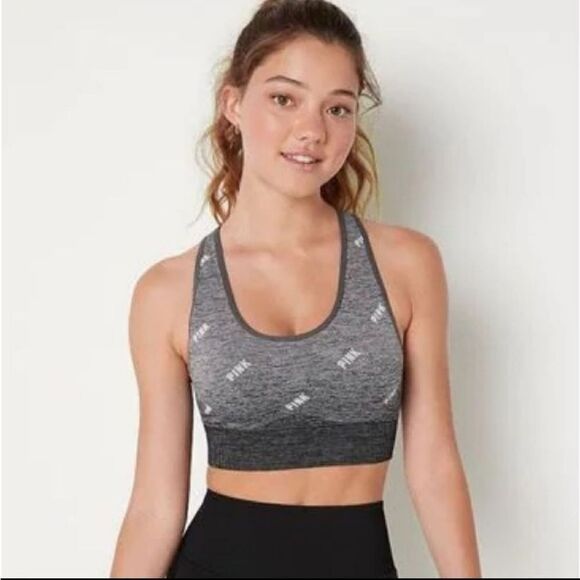 PINK Victoria's Secret Active Seamless Gray and Black Sports Bra - Picture 9 of 10